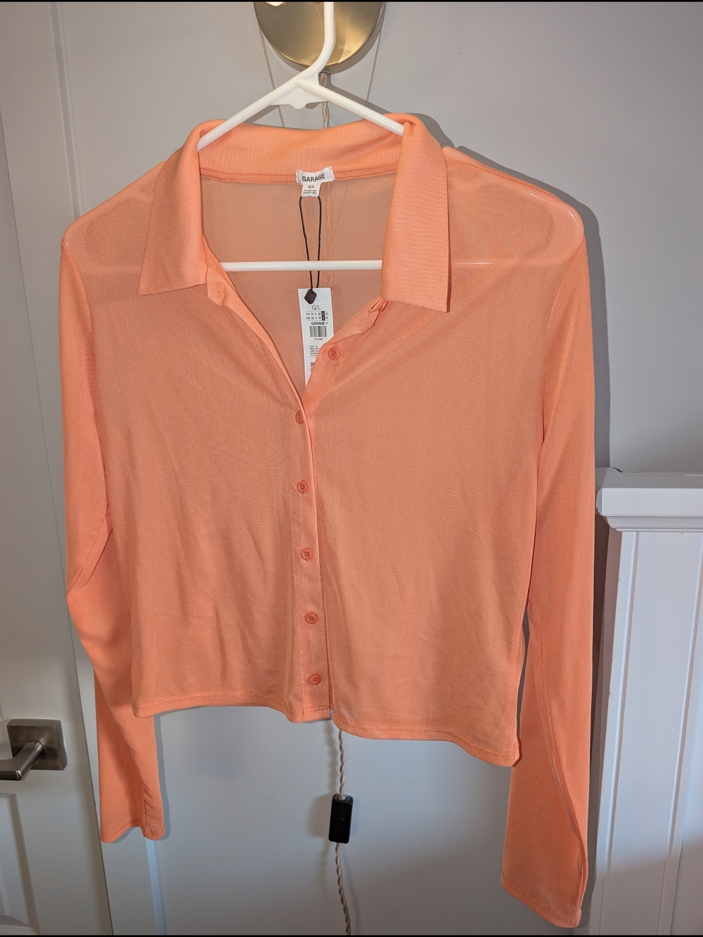 Garage Women’s Orange Button-Up Cropped Long Sleeve Top